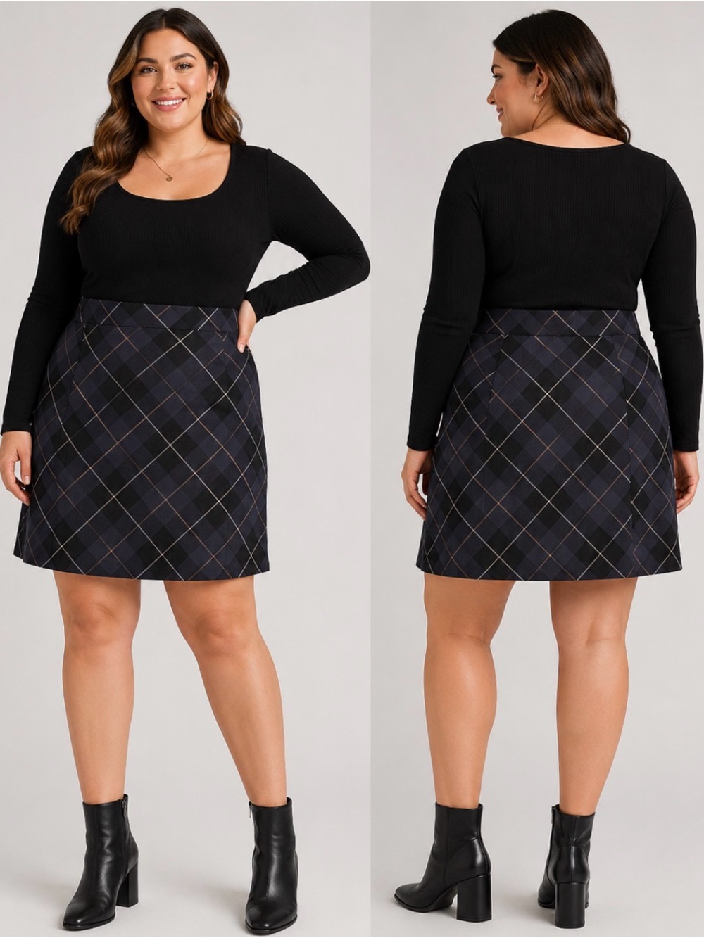 Torrid Skirt Women’s Size 00(10) Mini Gray Plaid Studio Luxe Ponte Gray Stretchy